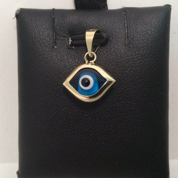14k Yellow real Gold EVIL BLUE EYE Protect Charm .8gr - Picture 1 of 6